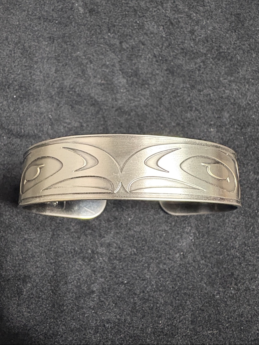 Gitxan artist Daniel Yunkas Engraved Pewter Cuff Bracelet
